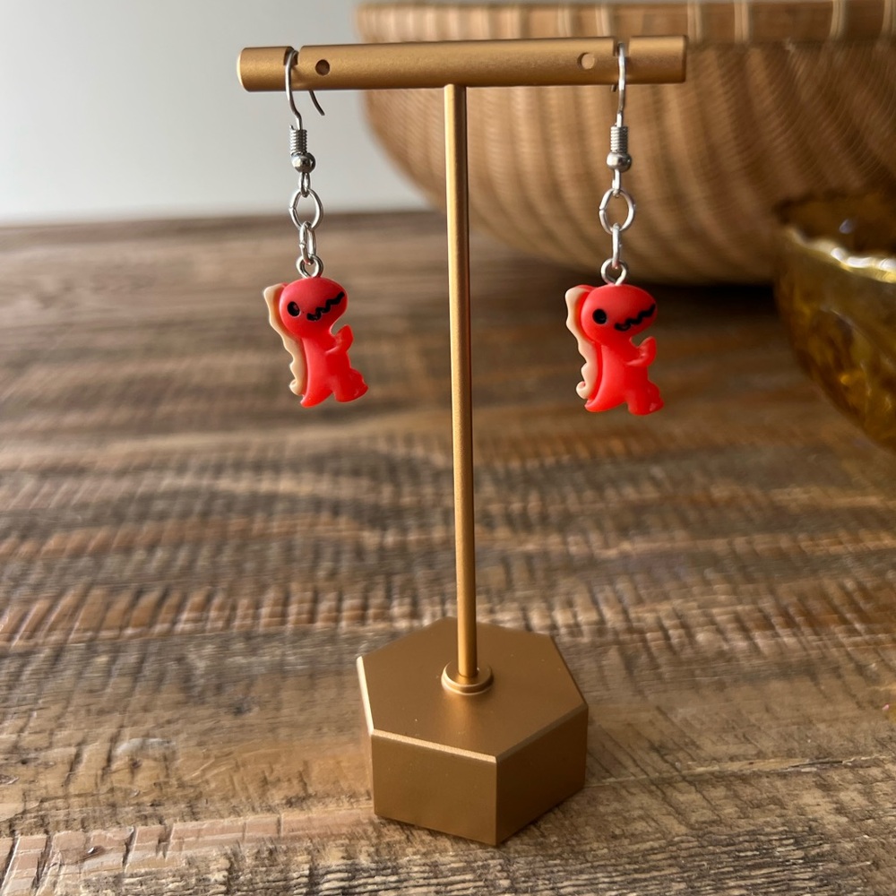 Red Dino Drop Earrings – Hypoallergenic Hooks